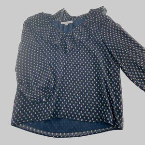 Loft Womens Floral Ruffle‎ Blouse Long Sleeve Size Medium Career